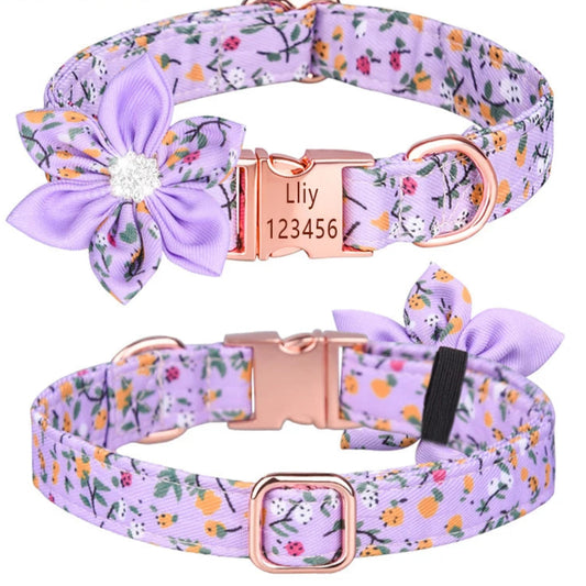 Lilly Loves Flowers - Personalised Dog Collar (Free Engraved ID)